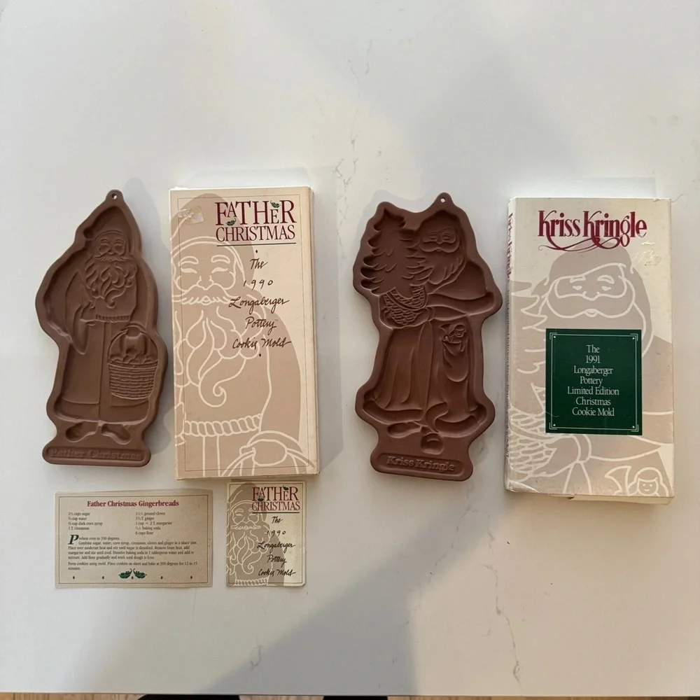 Longaberger Pottery Santa Claus Cookie Mold Set One Size Brown